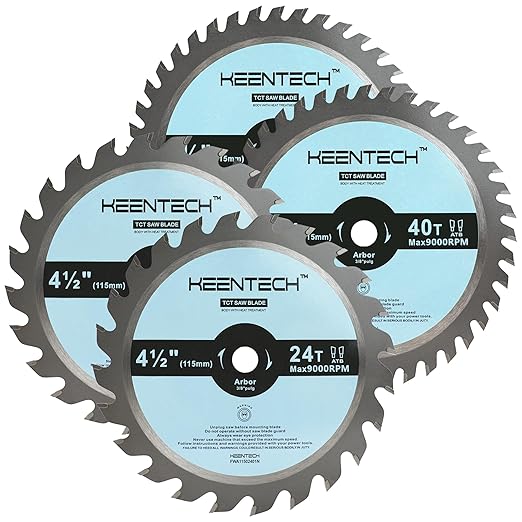 KEENTECH 4-1/2" Dia. by 3/8" Bore 24T Fast Cutting & 40T Fine Finish Circular Saw Blade Set for Compact Circular Saws, Tungsten Carbide Tipped, ATAF Grind