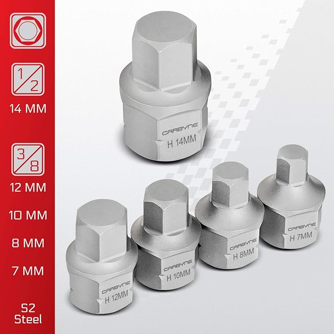 CARBYNE 9-Piece Metric Super Short Low Profile Hex (Allen) Bit Socket Set | 3mm to 14mm, Dual-Drive: Internal Square Drive & External Hex Drive ??From a Family-Run Tool Company in the U.S.
