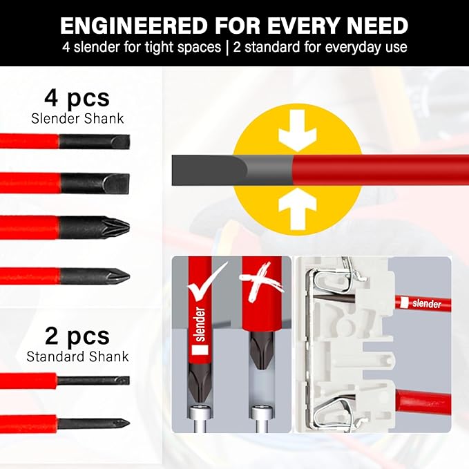 HAUTMEC Insulated Screwdriver Set, 6-Piece Electrician Screwdriver Set, VDE & GS Certified 1000V, with S2 Steel Magnetic Tips and Tri-Material Handles for Professional Electrical Work, HT0331