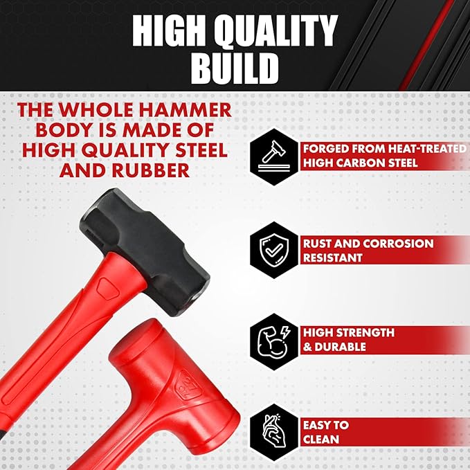 C&T 6-Piece Hammer Set, Fiberglass Handle & Mallet Set, Metal Working | Garage Home Kit | Mechanic Tools | Sledge Hammer | blacksmith Hammer | Ball Peen Hammers | Hand Tools