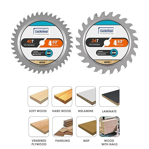 Luckyway 4-1/2 Inch Circular Saw Blade 24T Farming & 40T Fine Finish with 3/8 Inch Arbor, TCT Trim Saw Blade for Cutting Wood, 4-Pack
