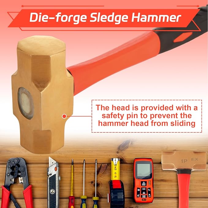 QTLCOHD 1 lb Brass Hammer, Fiberglass Sledge Hammer with Handle, Non-Sparking, Die-Forge, 11"