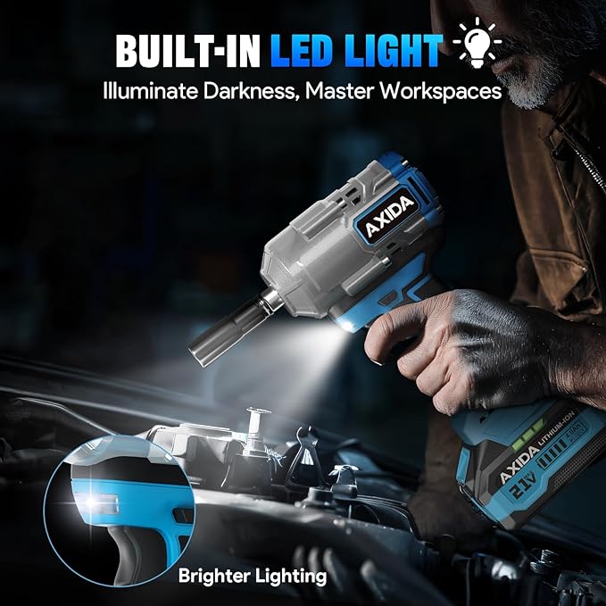 Cordless Impact Wrench 1/2 Inch, 1500N·m(1107ft・lbs) Brushless High Torque Impact Gun, 21V Impact Driver with 2x 4.0Ah Batteries, Charger & 5 Sockets, Variable Speeds for Car/Truck RV/Mower