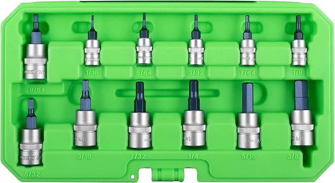 OEMTOOLS 23900 12-Pc Hex Socket Set, Hex Bit Socket Set SAE Magnetic, 1/16??to 3/8??Heat-Treated S2 Steel Bits, Storage Case Included