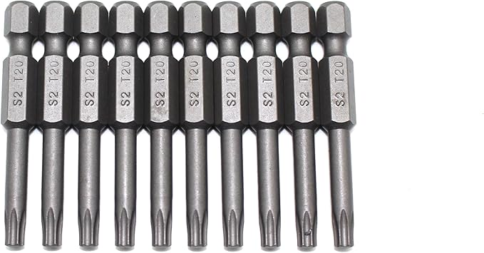 TEMO 10 pc T20 Torx Star Head Screwdriver Bit Set, S2 Steel 6 Point T-20 Reduced Round Shaft Screwdriver Insert Bits Hex Shank