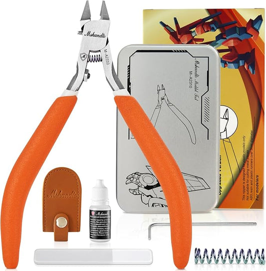 Model Nippers 4.7" Ultra Thin Single Blade Gundam Nippers, Sprue Cutter Hobby Nippers, Model Kit Nippers for Plastic Gunpla Model Building Gift Box with Protective Cover & Spring