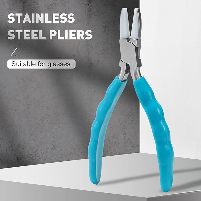 Bolgrona Stainless Steel Adjusting Eyeglasses Leg Tightness Half Round Plier Eyeglass Arms Frame Plier Glasses Repair Parts Tool (Blue)