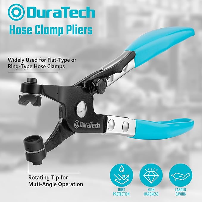 DURATECH Hose Clamp Pliers, Hose Clamp Tool with Swivel Flat Band, Automotive Repair Tool for the Removal and Installation of Ring-Type and Spring Band Clamps