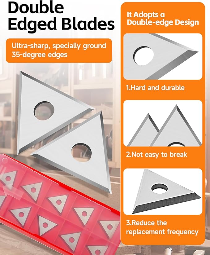 Paint Scraper Blade 1" Triple-Edge Triangle Carbide, 10Pcs Double-Edged Reversible Replacement Blades, Fit for 1in Scraper, for Removing Paint, Glue, Varnish and Rust