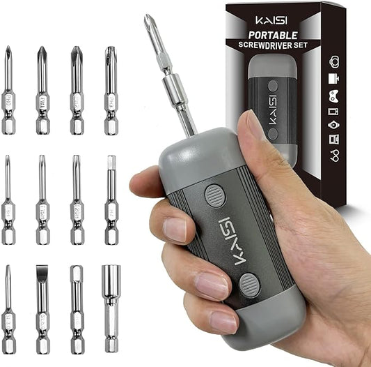 Kaisi Screwdriver Set 12-in-1 Portable Multi Bit Screwdriver All in One Screw Driver with Phillips,Flat Head,Torx Security,Hex and 1/4 Nut Driver for Outdoor and Daily Repair Tools