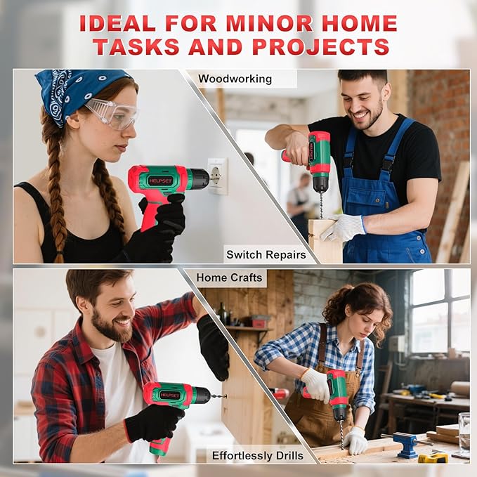 8V Cordless Drill Driver Set with 3/8" Keyless Chuck, 15pcs Bits, Type-C Charging, Built-in LED and Variable Speed for Drilling and Screwing, Toolbox(Christmas)