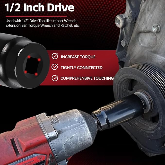Sunluway 22mm Harmonic Balancer Socket Tool for Toyota Lexus Dodge Jeep and Ford, Deep Counter-weighted Socket, 3 Times Momentum Power of Standard Impact Socket