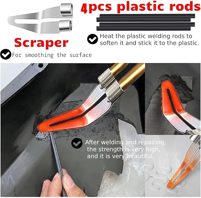 Plastic Welder,2 in 1 Plastic Welding Repair Kit with 1000pcs Hot Staples,4pcs Plastics Welding Rods,knife,Plier, Hot Staples Weld Gun Repair Kit for Car Bumper And Most Plastics(Red)