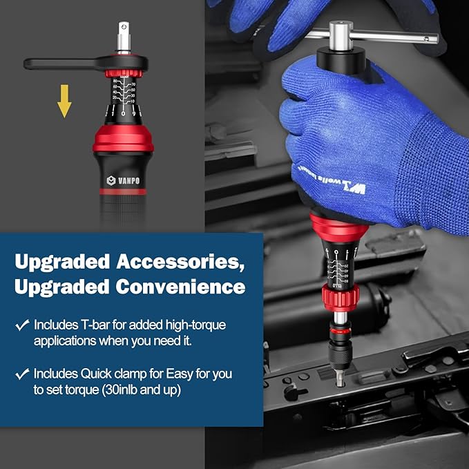 VANPO 1/4" Torque Screwdriver Set, 64 Pieces 10??0 in-lb Inch Pound Torque Wrench Screwdriver Kit with T-Bar & S2 Bits ??Precision Tool for Optics, Electronics, Smart Locks & DIY Repair