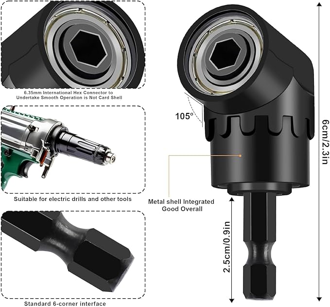 17 Pcs Flexible Drill Bit Extension 105 Degree Right Angle Drill Adapter,360째 Rotatable 1/4 3/8 1/2" Impact Grade Socket Adapter Set,90째 Angled Bits,Super Bit Shaft Extension Bits,Screwdriver Bit Set