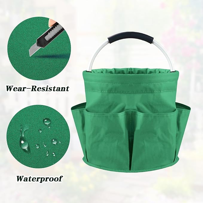 Garden Tool Bag with Pockets, 17L Large Waterproof Oxford Gardening Tote, Non-Slip Rubber Grip Handles, Durable Organizer for Garden Supplies (Green)