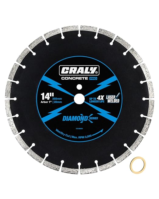 CRALY 14 Inch Super Thin Segmented Diamond Blade, 1 in Arbor, 9'' Diamond Stone Blade for Angle Grinder & Masonry Saw, Diamond Cutting Wheel for Cutting Concrete, Paver, Masonry, Stone, Granite