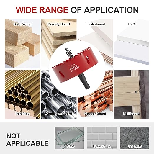 3-1/2" (89mm) Bi-Metal M42 High Speed Steel Hole Saw with Pilot Drill Bit, Smooth Cutting Edge for PVC, Drywall, Wood, Plastic, Gypsum Board, Rubber, Thin Metal