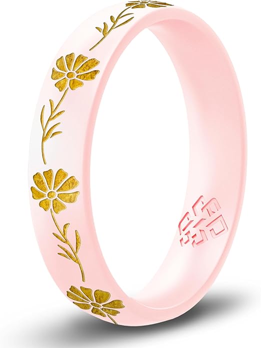 Knot Theory Birth Flower Silicone Ring for Women - 4mm Comfort Fit Wedding Band Engagement Ring