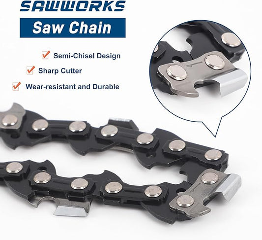SawWorks 3-Pack 20 Inch Chainsaw Chain, 3/8" Low Profile Pitch .050" Gauge 69 Drive Links Fits EGO AC2005, CS2000, CS2005 and More