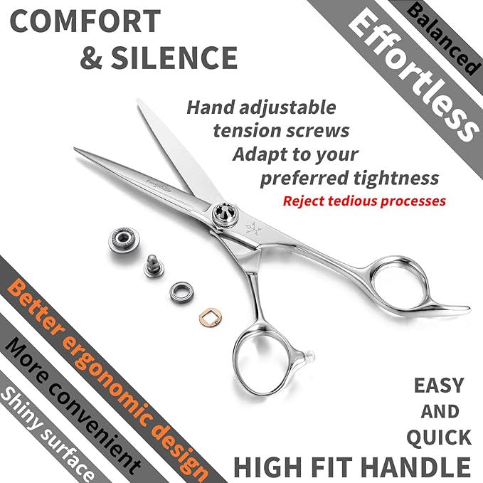 High-end Professional Extremely Very Sharp Barber Hair Cutting Scissors Hairdresser Shears For Hair 6.3 Inch Haircut Scissor Made Of Stainless Steel For Hairdressing Salon and Home Use