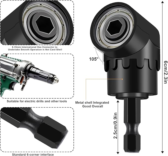17 Pcs Flexible Drill Bit Extension, Include 2 Pcs Hex Shank 105째 Right Angle Drill Attachment 3Pcs Drill Bit Holder 10 Short Screwdriver Bits 90째 Angled Bits and Bendable Drill Bit Extension
