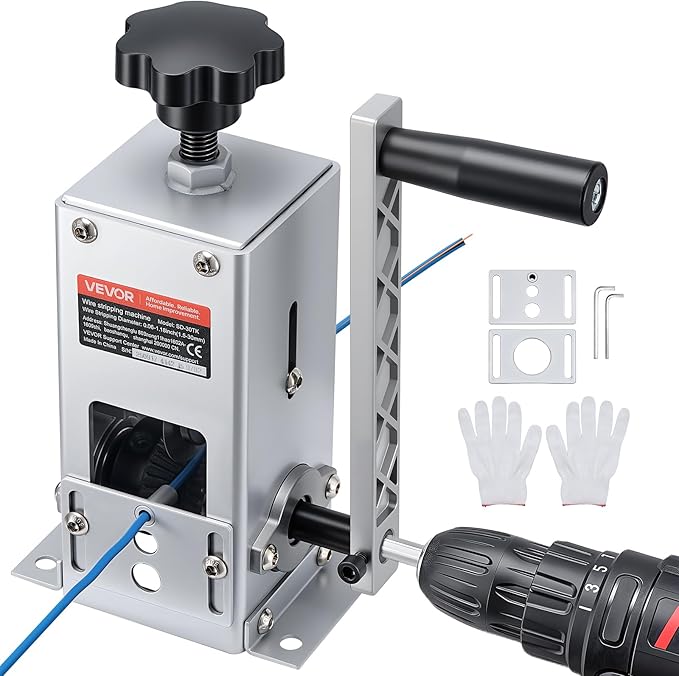VEVOR Manual Wire Stripper Machine, 0.06-1.18 in, Copper Cable Stripper Tool, Hand Crank or Drill Powered Modes, Heavy-Duty Q235 Frame Wire Stripping Machine, Easy to Use, for Scrap Copper Recycling
