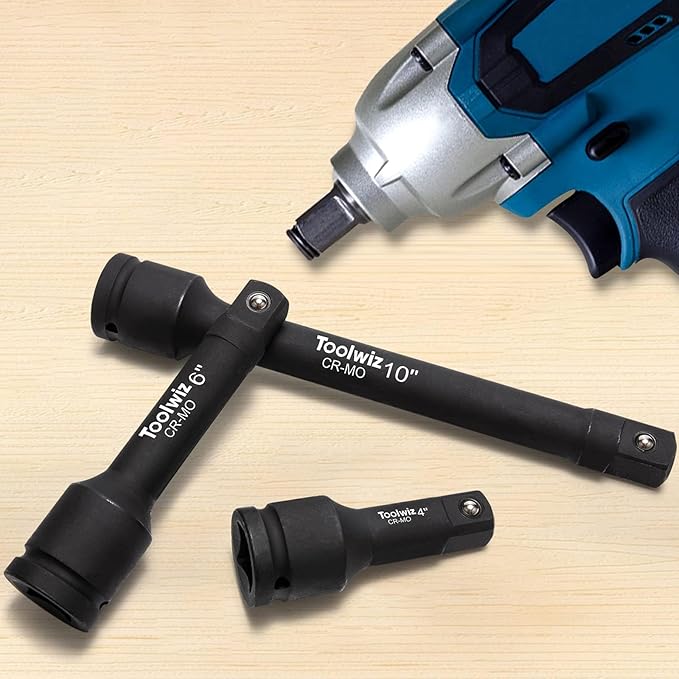 Toolwiz 3/4??Drive Impact Extension Bar 4?? 6?? 10??(3 Piece) Cr-Mo Steel, Expand the Range of Impact Drivers, Organized in PVC Box - Black 3/4 Ratchet Wrench Extension Bar Socket Set