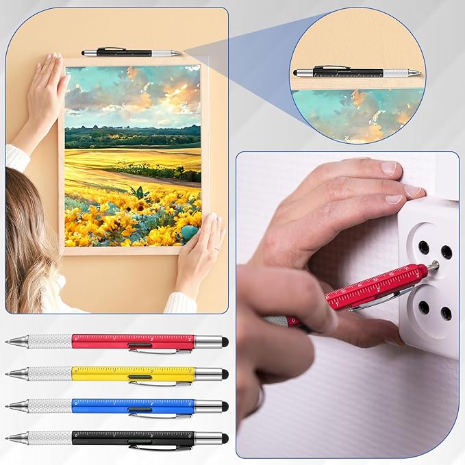 Yeaqee 40 Pcs Stocking Stuffers Bulk for Men 6 in 1 Screwdriver Multi Tool Pens with Refills Ruler Level Gauge for Party Favor Father's Christmas White Elephant Gifts (Novel Color)
