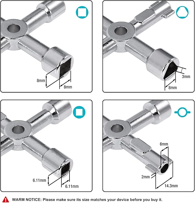 DURATECH 4 Way Utility Key, Multi-functional Water Key, 1-Pack, for Valve, Faucet, and Spigots