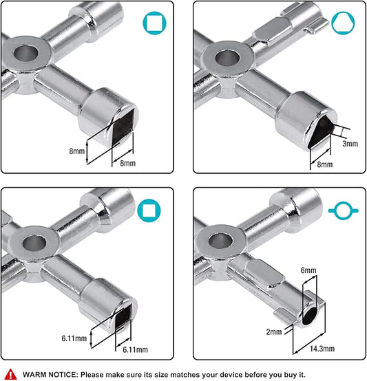 DURATECH 4 Way Utility Key, Multi-functional Water Key, 1-Pack, for Valve, Faucet, and Spigots