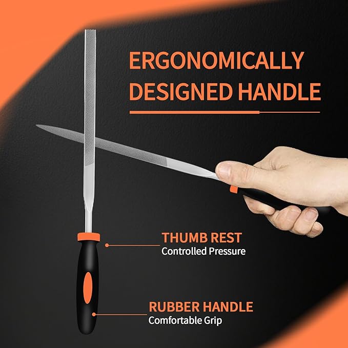 KUZURYU 6-Piece Metal Needle File Set - Hardened Alloy Steel Includes Flat, Warding, Square, Triangular, Round, and Half-Round Files