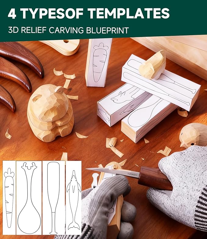Wood Carving Kit, 30Pcs Wood Carving Tools Set with Leather Storage Bag, Deluxe Whittling Kit, 9 Wood Carving Knives 5 Chisels 4 Blocks Woodworking Tools for Beginners Enthusiasts Adults Gift