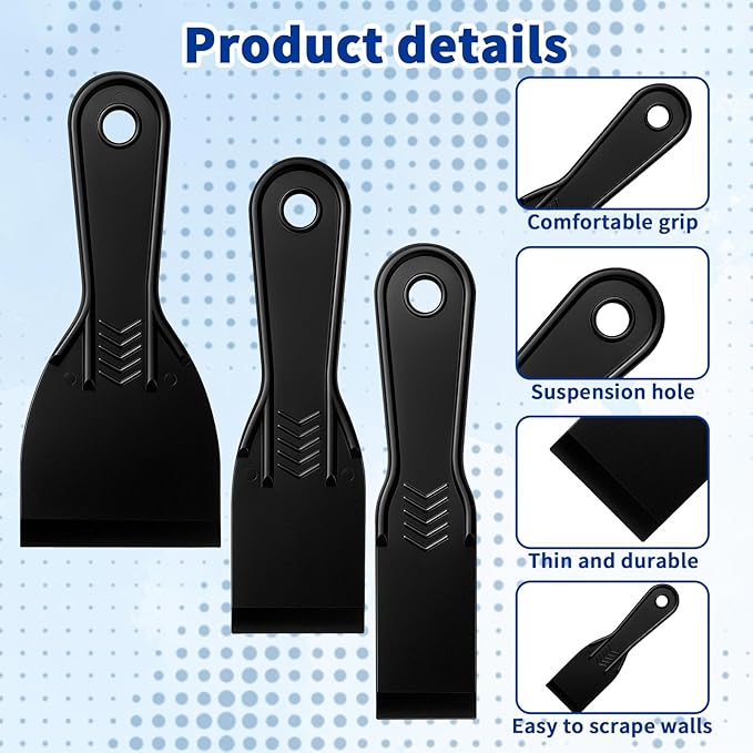 6-Pack Putty Knife - 1.5?섃?2?섃?3?섃?Black Plastic Putty Knife - Flexible Plastic Paint Scraper Tool for Repairing Walls, Spackling, Scraping, Plaster, Spackle, Spreader - Tamale Spackle Tools