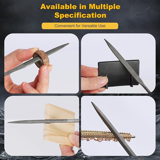 MORROWIND Small 6-Piece Needle File Set, Diameter 0.15" Length 6.3" Hardened Alloy Steel Mini File for Metal Wood Plastic, Includes Flat, Warding, Square, Triangular, Round, Half-Round, Yellow