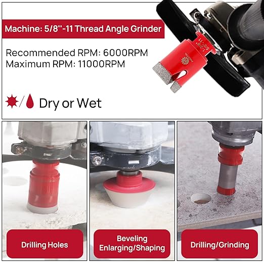 FOCSTOL Diamond Core Drill Bit Set - 6pcs (6/8/35mm+20mm Drilling Milling Bit+35mm Beveling Chamfer Bit+HEX) Diamond Hole Saw Kit for Porcelain Ceramic Tile Marble Granite