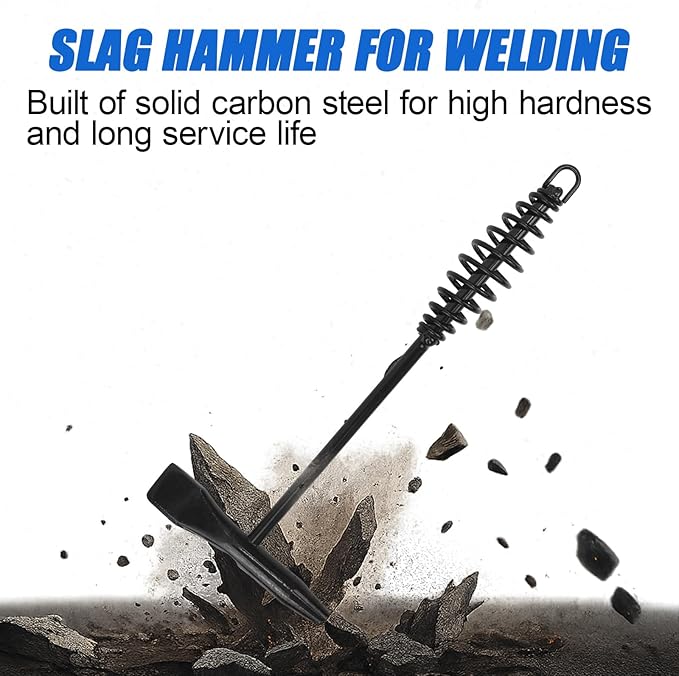 Welding Chipping Hammer with Spiral Spring Handle,11 Inch,Wire Brush,10 Inch,Welding Hammer Slag Removal Tool Set