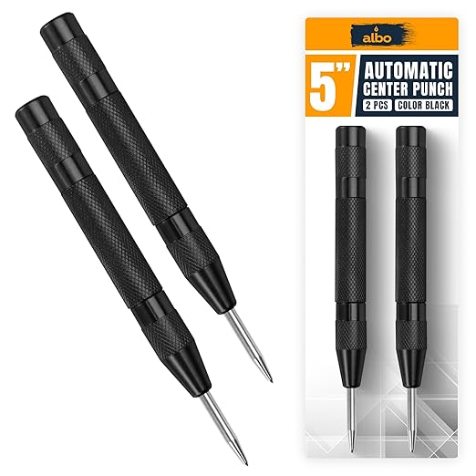 ALBO Automatic Center Punch Tool ??5 Inch Spring Loaded Punch for Metal, Wood & Steel ??Heavy Duty Drill Punch ??Blackened Finish, Precision Tip for Accurate Marking in Workshop (2pcs)