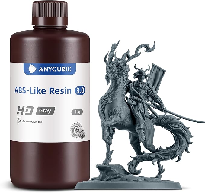 ANYCUBIC ABS-Like Resin 3.0, Upgraded 14K 3D Printer Resin with Enhanced Strength and Toughness, High Precision, Low Odor, Wide Compatibility for All LCD Resin 3D Printers (HD Grey, 1kg)