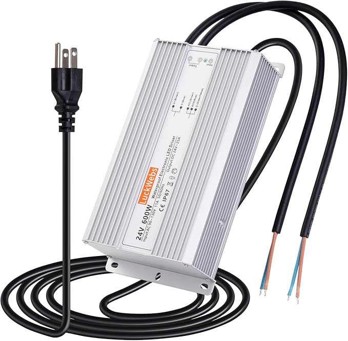 LED Driver 24V600W Waterproof Power Supply AC 90-130V to DC 24V25A Low-Voltage IP67 Switching Power Supply Landscaping Decorative Lighting LED Waterproof Transformer