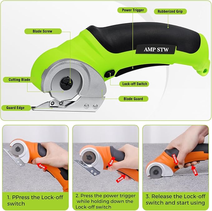 Cordless Electric Fabric Scissors, Power Rotary Cutter,Cardboard Box Heavy Duty Scissor, Rechargeable Sewing Shears (With 2 Blades)