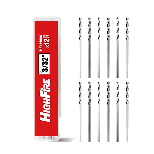HIGHFIRE 3/32" Jobber Length Drill Bits, Pack of 12 pcs, High Speed Steel Twist Drill Bit with Storage Case, 135 Degree Tip for Wood, Metal, Steel, Plastic, Aluminum Alloy