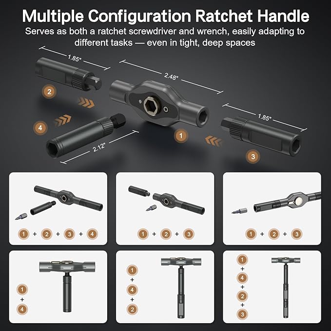 42 in 1 Magnetic Screwdriver Set, DIY Ratchet Screwdriver Set, Multi Bit Magnetic Drive Set with Detachable Ratchet Handle, Portable Compact Repair Tool Kit for Home Furniture Computer Bicycle