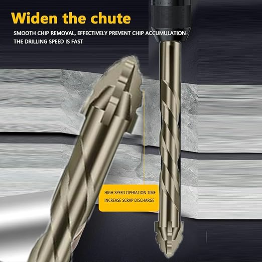 5 Piece 4 Tooth Drill Bit High Strength Eccentric Drill Bit Set for Concrete/Glass/Cast Iron/Tile/Wood. Hexagonal Shank Drills, Short bits, Reduced Vibration, Dry Drills, Sizes: 6+6+8+10+12 mm
