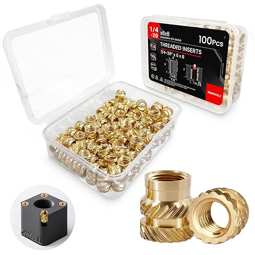 1/4"-20 Threaded Inserts-100 Pieces 1/4"-20 x 6 x 8 Heat-Set Insert Brass Knurled Nuts for 3D Printing Components and Plastic Parts