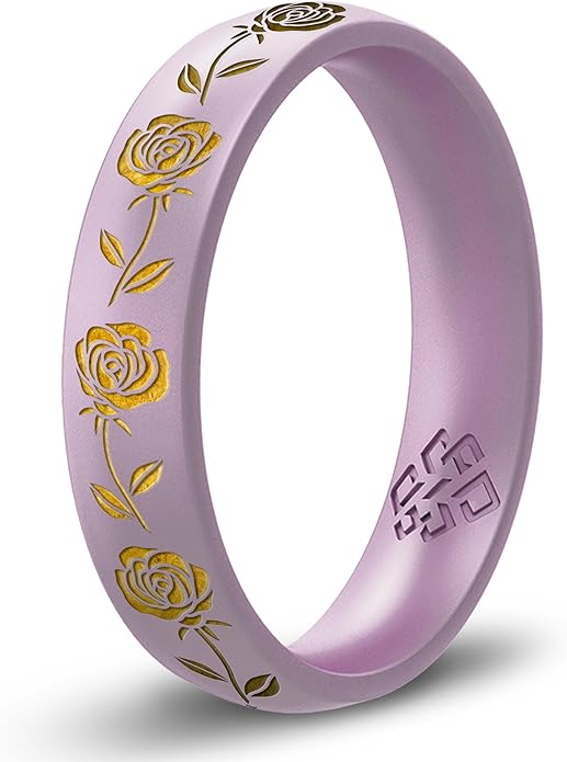 Knot Theory Birth Flower Silicone Ring for Women - 4mm Comfort Fit Wedding Band Engagement Ring