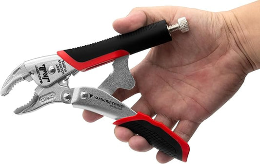 VAMPLIERS 7.5" Vise Grip Heavy Duty Locking Pliers with Screw Extractor Curved Jaws. Professional Grade. Secure Hold, Quick Release. Grip & Remove Stripped/Stuck Screws in seconds.