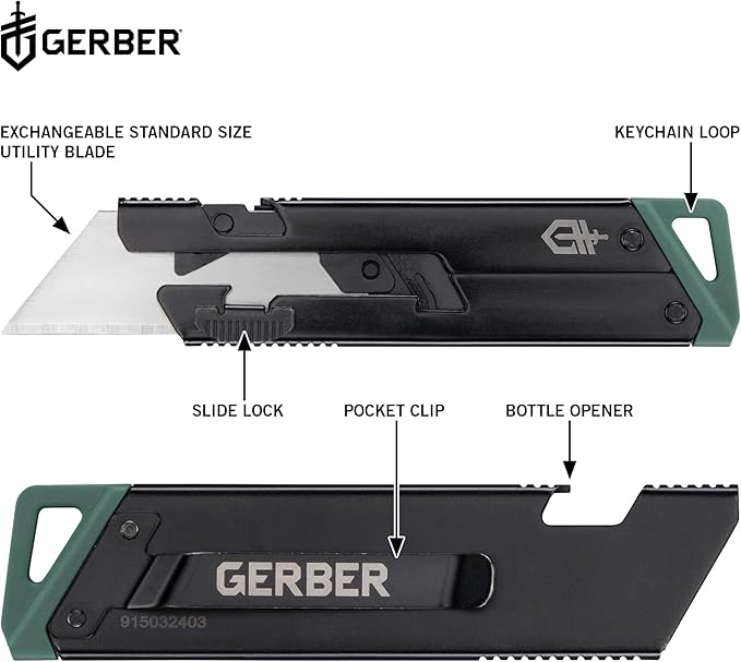 Gerber Gear EAB Utility Knife, Clips to Pocket or Keychain with Replaceable Razor Blade for Everyday Carry, EDC Gear with Box Cutter Retractable, Slim Black