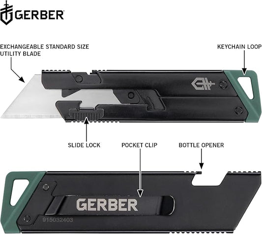 Gerber Gear EAB Utility Knife, Clips to Pocket or Keychain with Replaceable Razor Blade for Everyday Carry, EDC Gear with Box Cutter Retractable, Slim Black