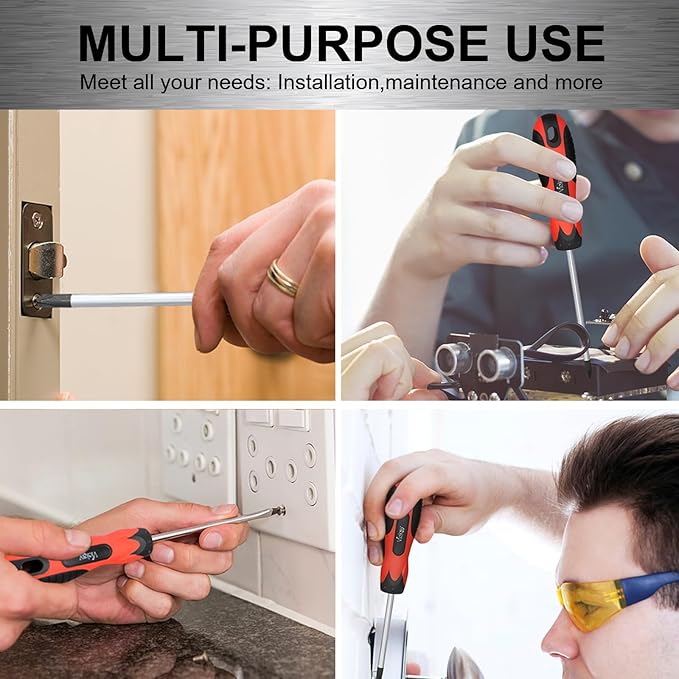 Vickay Screwdriver Set, Permanent Magnetic Precision Tips, Rust Resistant Heavy Duty shank Toolkit for men Repairing, Slotted & Phillips Screwdriver, Ergonomic Comfortable Non-skid Handle, 5 Pieces